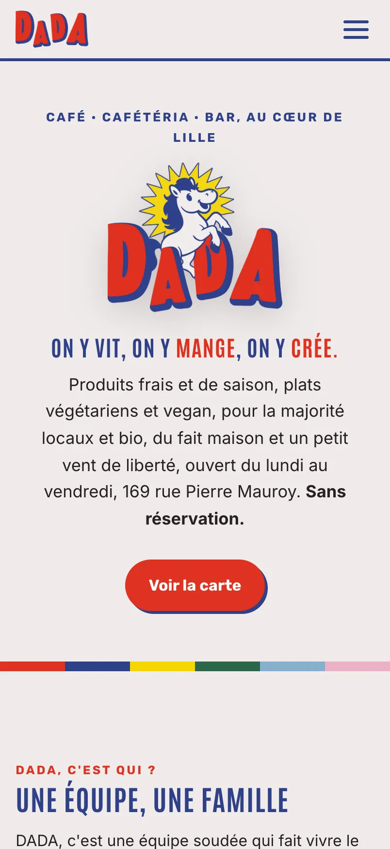 Site de DADA Cafétéria sur iPhone