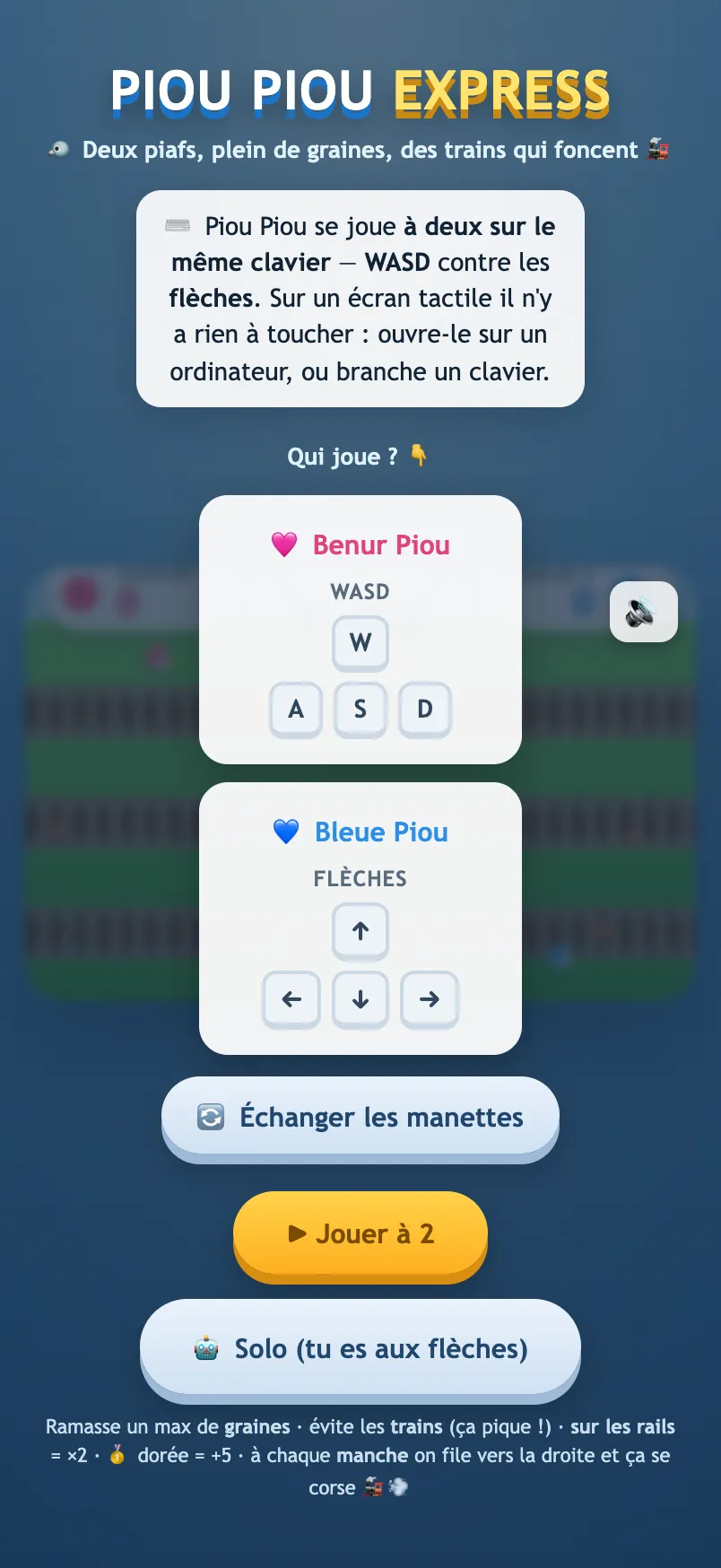 Piou Piou Express auf einem iPhone: ein Arcade-Spiel für zwei Spieler im Browser
